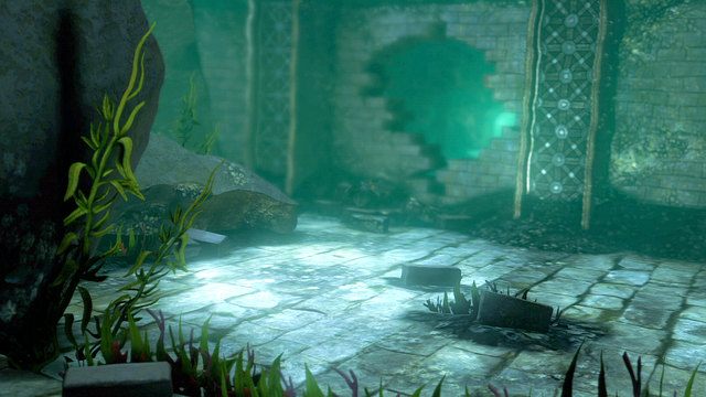 Gdy usuniesz przeszkodę otwórz zieloną skrzynię po lewej i wskocz do wody - 15 - Grota | Opis przejścia | God of War Wstąpienie - God of War: Ascension - poradnik do gry