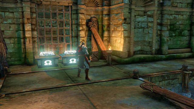 Na końcu ścieżki po lewej najdziesz dwie białe skrzynie zawierające oko Gorgony oraz pióro Feniksa - 15 - Grota | Opis przejścia | God of War Wstąpienie - God of War: Ascension - poradnik do gry