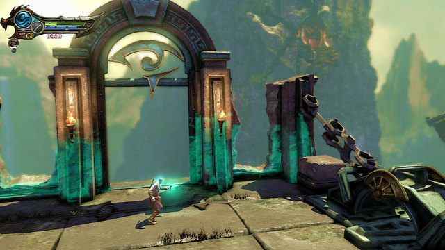 Po starciu podejdź do łuku po bramie i użyj amuletu do odbudowy okolicy - 16 - Więzienie Potępionych - Ponownie | Opis przejścia | God of War Wstąpienie - God of War: Ascension - poradnik do gry