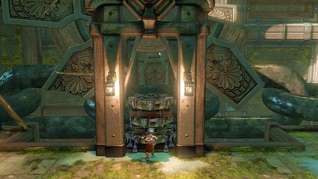 Przesuń teraz podest z powrotem w miejsce, z którego go zabrałeś, czyli na środek koła zębatego - Wnętrze posągu | God of War Wstąpienie - God of War: Ascension - poradnik do gry