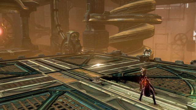 Podejdź teraz do dźwigni przeciągnij ją do końca w prawo i zablokuj korzystając z kamienia Orkosa - 25 - Piec - Ponownie | Opis przejścia | God of War Wstąpienie - God of War: Ascension - poradnik do gry