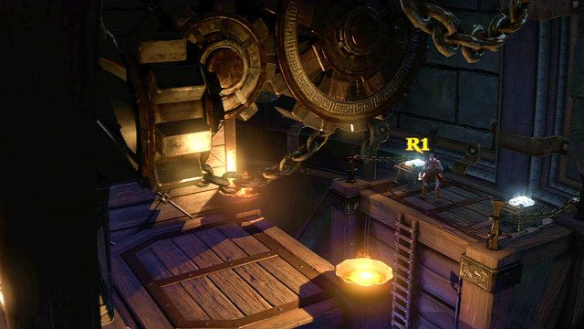Będąc pod sufitem pomieszczenia otwórz dwie białe skrzynie i udaj się kawałek w lewo - 26 - Oczy Apollona | Opis przejścia | God of War Wstąpienie - God of War: Ascension - poradnik do gry