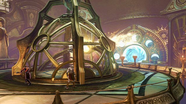 Podejdź do klatki na środku i odszukaj dźwignię, przekręć ją do końca, a następnie zablokuj ją swoim klonem - 27 - Latarnia na Wyspie Delos | Opis przejścia | God of War Wstąpienie - God of War: Ascension - poradnik do gry