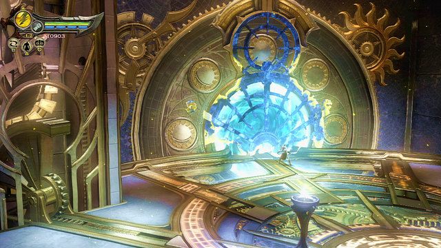 Udaj się w stronę bliźniaczego pomieszczenia, wykorzystaj artefakt do zniszczenia bariery i wejdź w portal - 28 - Wyzwanie Archimedesa (2) | Opis przejścia | God of War Wstąpienie - God of War: Ascension - poradnik do gry