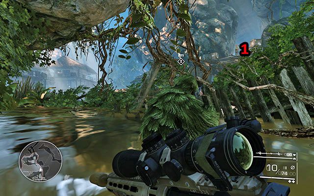 Po oczyszczeniu okolicy wstań i biegnij dalej przez most - Niezauważenie przedostań się przez wioskę | Akt 1 - Zanik łączności - Sniper: Ghost Warrior 2 - poradnik do gry