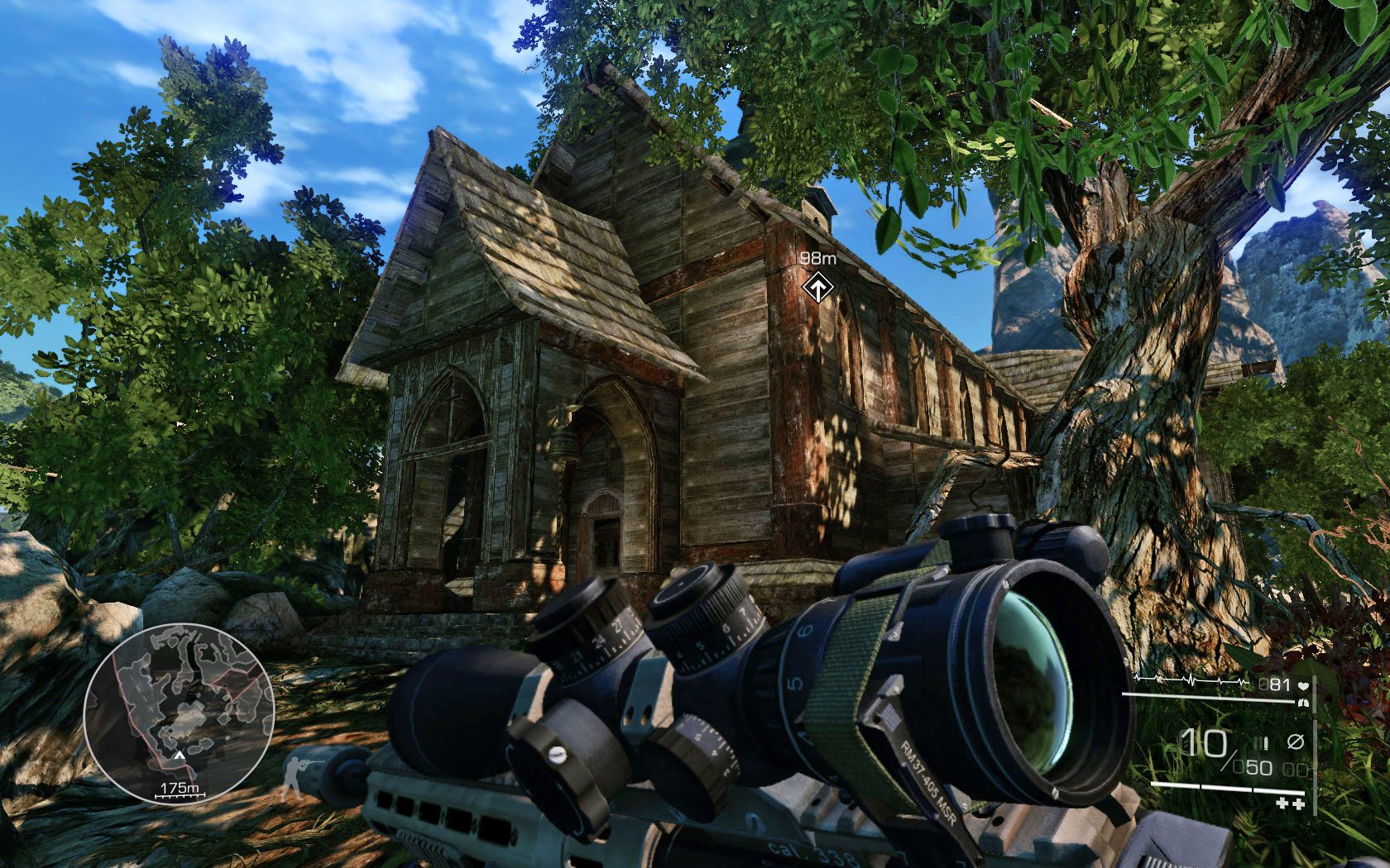 Biegnij przed siebie wzdłuż ścieżki, aż w końcu dotrzesz do wieży kościelnej - Przepłyń przejściem podziemnym i dostań się do wieży kościelnej | Akt 1 - Zanik łączności - Sniper: Ghost Warrior 2 - poradnik do gry