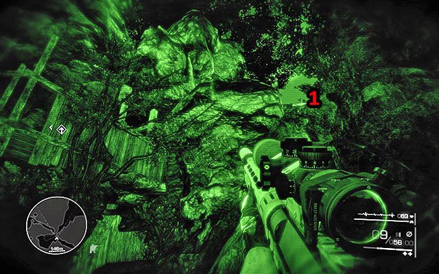 Nim ochoczo ruszysz dalej, musisz zlikwidować drugiego oponenta, który skrywa się między skałami, po prawej strony [60m] - Przejdź przez jaskinię na południową stronę kurortu | Akt 1 - Znikąd - Sniper: Ghost Warrior 2 - poradnik do gry