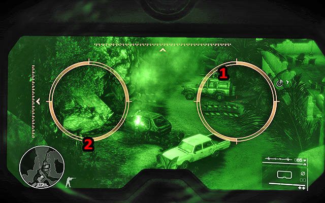 Następnie zajmij się strzelcem w samochodzie i [135m], by na koniec pozbyć się najemnika stojącego po lewej stronie, między skałami [100m] - Zlikwiduj nieprzyjaciół na drodze | Akt 1 - Znikąd | Sniper Ghost Warrior 2 - Sniper: Ghost Warrior 2 - poradnik do gry