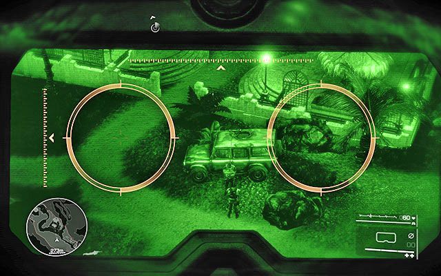 Ostatni strzał jest najważniejszy - dobrze, jeśli uda Ci się wykonać podwójne zabójstwo - dokładnie wyceluj w najemników stojących przy samochodzie [80m] - Zlikwiduj nieprzyjaciół na drodze | Akt 1 - Znikąd | Sniper Ghost Warrior 2 - Sniper: Ghost Warrior 2 - poradnik do gry