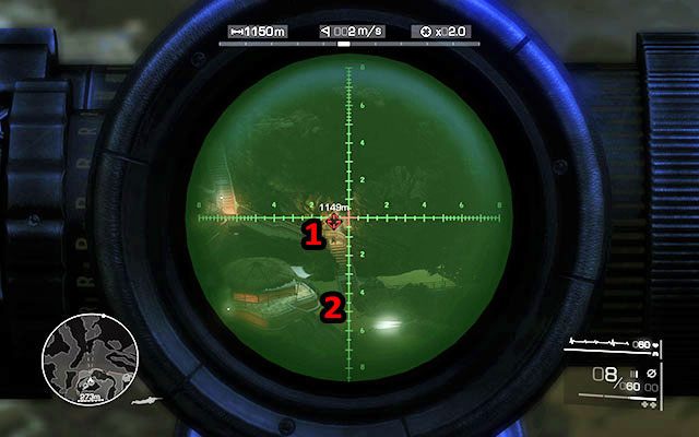 Ostatni dwaj przeciwnicy, których musisz w miarę cicho zdjąć znajdują się na lewo od przystani [1110m] oraz na schodach [1150m] - Zlikwiduj wrogów na plaży | Akt 1 - Znikąd | Sniper Ghost Warrior 2 - Sniper: Ghost Warrior 2 - poradnik do gry