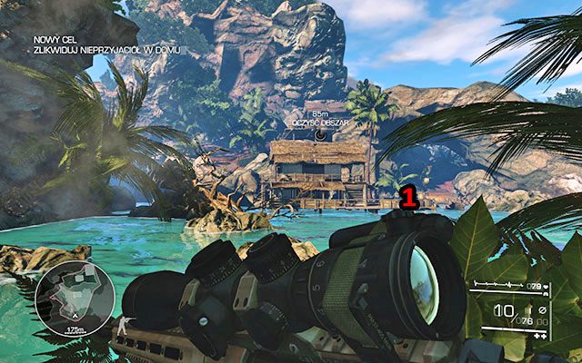 Na sam koniec pozbądź się strażnika stojącego na pomoście po prawej stronie [85m] - Zlikwiduj wrogich wartowników | Akt 1 - Wszyscy muszą wrócić - Sniper: Ghost Warrior 2 - poradnik do gry