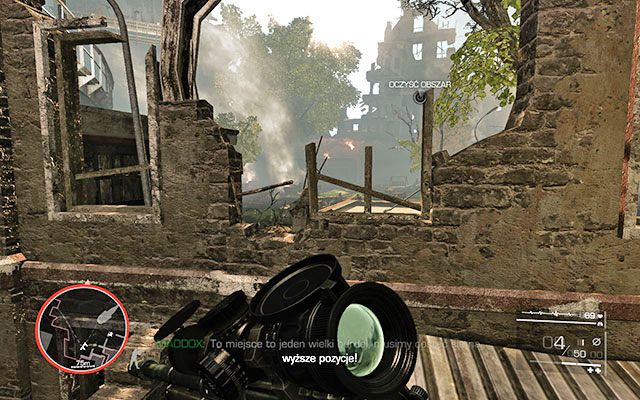 Po chwili nadciągną posiłki - dobrym pomysłem jest ulokowanie się na wyższej pozycji na ruinach po lewej stronie - Osłaniaj Merinowa | Akt 2 - Triumf sprawiedliwości | Sniper Ghost Warrior 2 - Sniper: Ghost Warrior 2 - poradnik do gry