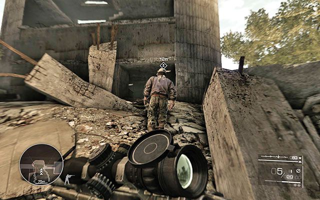 Przejdź po ruinach do budynku i wbiegnij za Merinowem na piętro - Przedostań się przez park | Akt 2 - Triumf sprawiedliwości - Sniper: Ghost Warrior 2 - poradnik do gry