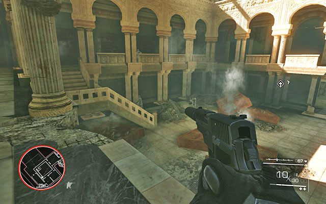 Znajdziesz się w pomieszczeniu, do którego wpadnie większa grupka żołnierzy - Przebij się przez gmach biblioteki | Akt 2 - Duchy Sarajewa - Sniper: Ghost Warrior 2 - poradnik do gry