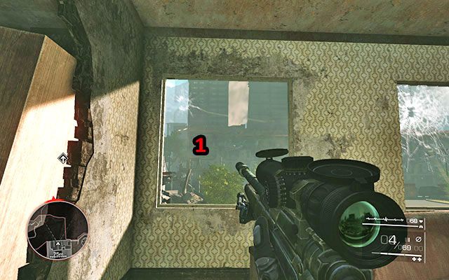 W następnym pomieszczeniu będziesz mógł zlikwidować dwóch kolejnych snajperów [275m] i [260m] - Przedostań się przez blok mieszkalny | Akt 2 - Duchy Sarajewa - Sniper: Ghost Warrior 2 - poradnik do gry