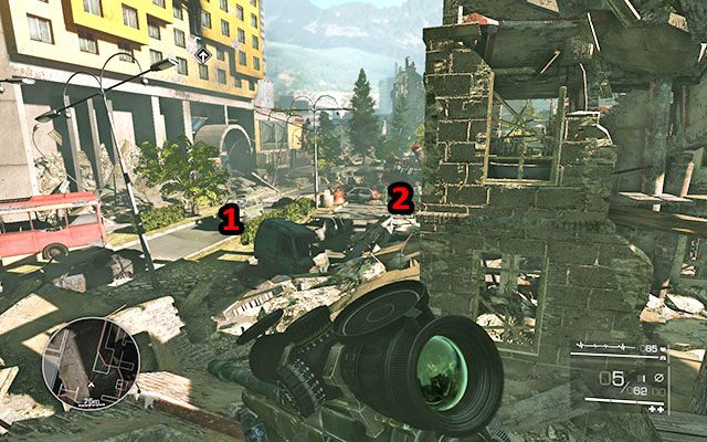 Na placu przed hotelem znajduje się sześciu żołnierzy - Dotrzyj do hotelu; Zlikwiduj Carla Maddoksa | Akt 2 - Duchy Sarajewa - Sniper: Ghost Warrior 2 - poradnik do gry