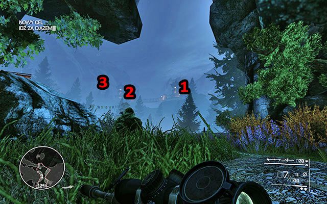 Kawałek dalej będziesz musiał zlikwidować trzech snajperów przesiadujących w mocno oddalonych od Twojej pozycji wieżach [430m], [530m] i [800m] - Spotkaj się z Diazem | Akt 3 - Nóż w ciemności | Sniper Ghost Warrior 2 - Sniper: Ghost Warrior 2 - poradnik do gry