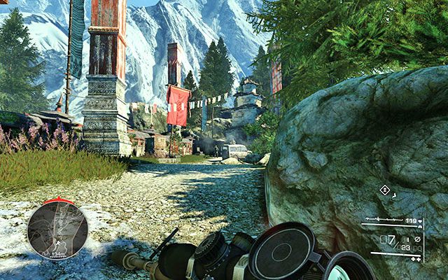 Biegnij w górę ścieżki, do najbliższego głazu, za którym się schowaj - Idź za Diazem i likwiduj wskazane cele #2 | Akt 3 - Zła karma - Sniper: Ghost Warrior 2 - poradnik do gry