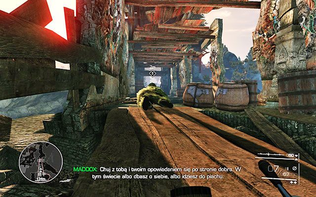 Niezależnie od tego, która opcję wybrałeś powinieneś oczyścić teren przed sobą - udaj się na most - Idź za Diazem | Akt 3 - Żadnych niezałatwionych spraw | Sniper Ghost Warrior 2 - Sniper: Ghost Warrior 2 - poradnik do gry