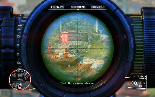 Biegnij dalej za Diazem, aż dotrzesz do kolejnego punktu obserwacyjnego - Zlikwiduj obsługę moździerzy | Akt 3 - Żadnych niezałatwionych spraw - Sniper: Ghost Warrior 2 - poradnik do gry