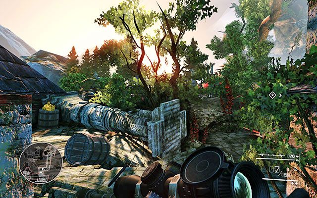 Na beczce po lewej stronie obok przewróconej kolumny, chwile po tym jak wysadzisz beczki na wieży z Maddoksem - Akt 3 - Żadnych niezałatwionych spraw | SEKRETY | Sniper Ghost Warrior 2 - Sniper: Ghost Warrior 2 - poradnik do gry