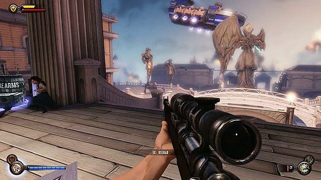 Po wyjściu z Sali Bohaterów czeka Cię potyczka z dużym oddziałem policji - Uruchom gondolę na Żołnierskim Polu | Rozdział 12 - Wróć na Plac Sali Bohaterów - BioShock: Infinite - poradnik do gry