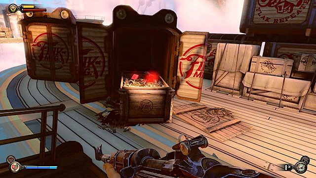 Kiedy znajdziesz się na zewnątrz budynku, przeszukaj najbliższą barkę - Uratuj Elizabeth | Rozdział 15 - Pomost Fortu Franklin | BioShock Infinite - BioShock: Infinite - poradnik do gry