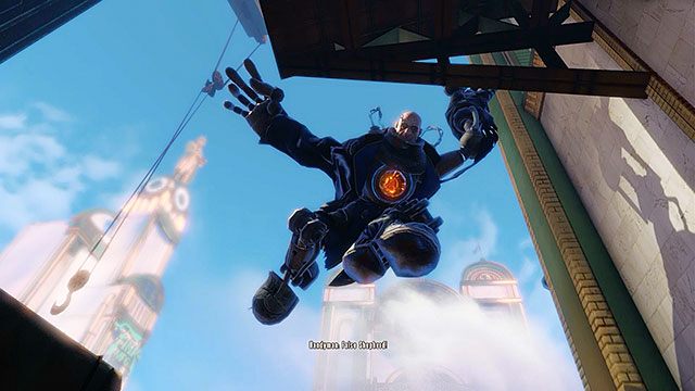 W doku, w którym się znalazłeś, czeka Cię pierwsze spotkanie ze Złotą Rączką - jednym z najsilniejszych przeciwników w grze - Uratuj Elizabeth | Rozdział 15 - Pomost Fortu Franklin | BioShock Infinite - BioShock: Infinite - poradnik do gry