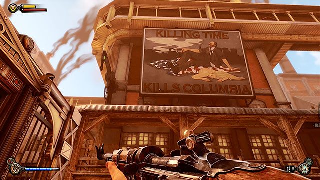Za pomocą Niebhaka dostań się na mały dach na przeciwko klubu Dobre Czasy - Znajdź rusznikarza Chen Lina | Rozdział 17 - Plac Żarliwości - BioShock: Infinite - poradnik do gry