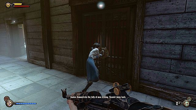 Idąc w głąb piwnicy trafisz na zamknięte drzwi i dowiesz się, w której celi przetrzymywany jest rusznikarz (cela nr 9) - Znajdź celę Chen Lina | Rozdział 18 - Klub Dobre Czasy | BioShock Infinite - BioShock: Infinite - poradnik do gry