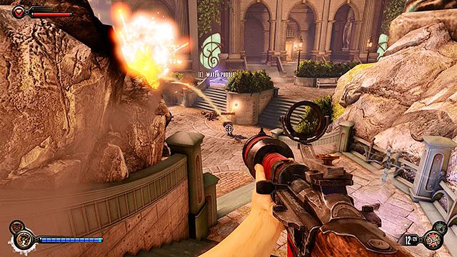 Przeszukaj bagaże ewakuujących się Kolumbijczyków i rusz po schodach w stronę Portu Dostatku - Idź do domu Comstocka | Rozdział 28 - Emporium | BioShock Infinite - BioShock: Infinite - poradnik do gry