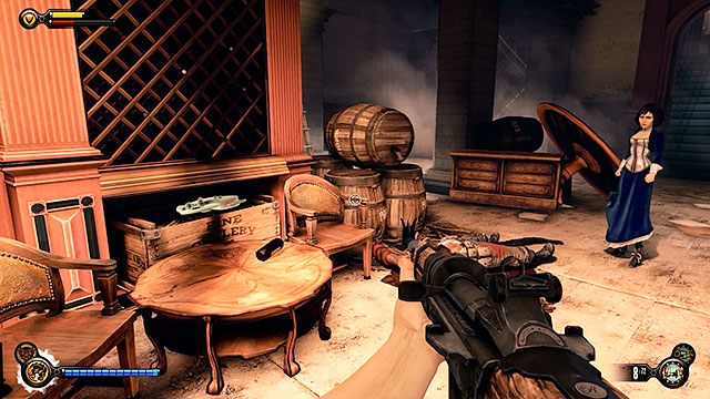 Po drugiej stronie mostu, w budynku po prawej znajduje się otwarty bar - Idź do domu Comstocka | Rozdział 30 - Centrum Emporium | BioShock Infinite - BioShock: Infinite - poradnik do gry