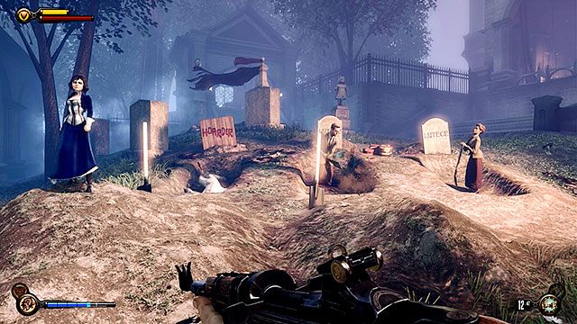 Po walce opuść cmentarz, wysłuchując po drodze rodzeństwa Luteceów - Pokonaj ducha Lady Comstock | Rozdział 30 - Centrum Emporium | BioShock Infinite - BioShock: Infinite - poradnik do gry