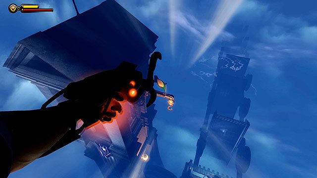 Aby zejść z powrotem na most, wyskocz przez dziurę w ścianie poddasza, na którym się znalazłeś i złap się haka towarowego - Wejdź do domu Comstocka | Rozdział 32 - Dom Comstocka | BioShock Infinite - BioShock: Infinite - poradnik do gry