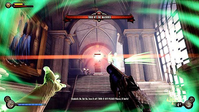 Aby dostać się do generatorów, musisz przejść jednym z bocznych korytarzy prowadzących na wyższe piętro - Wyłącz maszyny | Rozdział 35 - Blok Operacyjny | BioShock Infinite - BioShock: Infinite - poradnik do gry