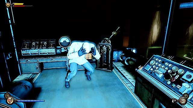 Kiedy rozprawisz się ze strażnikami, wejdź schodami do pomieszczenia z dowolnym generatorem, po czym wyłącz go za pomocą dźwigni - Wyłącz maszyny | Rozdział 35 - Blok Operacyjny | BioShock Infinite - BioShock: Infinite - poradnik do gry