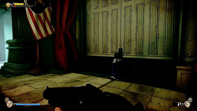 Wróć na pierwsze piętro bloku operacyjnego i poproś Elizabeth o wyłamanie zamka w drzwiach między korytarzami prowadzącymi do generatorów (wymaga 3 wytrychów) - Wyjdź na zewnątrz i znajdź okręt flagowy Comstocka | Rozdział 35 - Blok Operacyjny - BioShock: Infinite - poradnik do gry