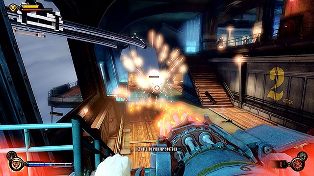 Tym razem kapsuły będą zwalniane bardzo powoli, a w międzyczasie sterowiec zostanie zaatakowany przez barki Voksów, którzy zaczną wdzierać się na pokład - Oczyść wstęgę głównego pokładu | Rozdział 37 - Pokład Hangaru - BioShock: Infinite - poradnik do gry