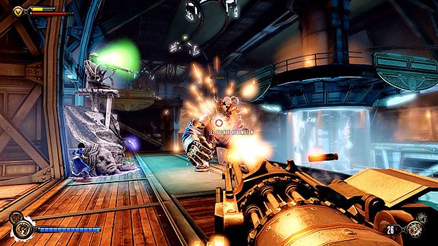 Kiedy przejdziesz w głąb pokładu, zostaniesz zaatakowany przez żołnierzy oraz Złotą Rączkę - Znajdź drogę na górny pokład | Rozdział 38 - Pokład Inżynieryjny - BioShock: Infinite - poradnik do gry