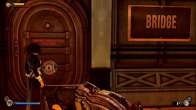 Przejdź za witraż i poproś Elizabeth o otwarcie drzwi na mostek - Znajdź panel sterowania | Rozdział 38 - Pokład Inżynieryjny | BioShock Infinite - BioShock: Infinite - poradnik do gry
