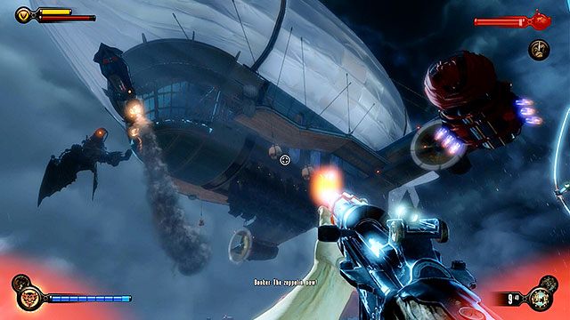 W pewnym momencie nad polem bitwy pojawią się sterowce Voksów, które będą zrzucały na pokład kolejne posiłki - Zniszcz wszystkie sterowce Voksów | Rozdział 39 - Pokład Dowodzenia - BioShock: Infinite - poradnik do gry