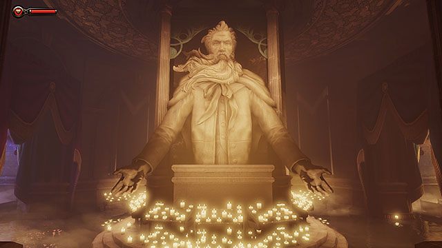 Po obu stronach popiersia Ojca Comstocka znajdują się małe kapliczki z wnękami po obu stronach ołtarza - Znajdź drogę do miasta w BioShock Infinite | Rozdział 2 - Centrum Powitalne - BioShock: Infinite - poradnik do gry