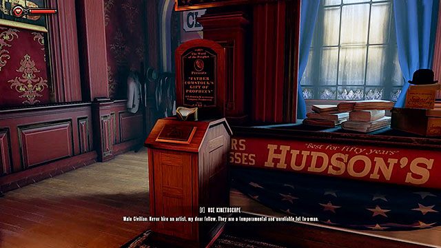 Na prawo od monumentalnego pomnika Ojca Comstocka znajdziesz sklep odzieżowy Hudsons - Odszukaj statuę Columbii w BioShock Infinite | Rozdział 2 - Centrum Powitalne - BioShock: Infinite - poradnik do gry