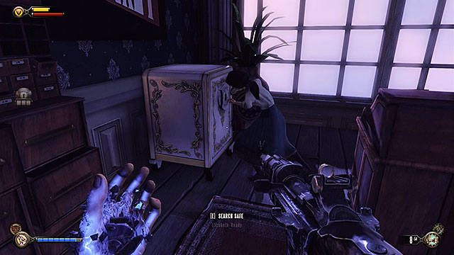 W biurze, po drugiej stronie drzwi znajduje się sejf wymagający 5 wytrychów - Sejfy i zamknięte drzwi | Wytrychy | BioShock Infinite - BioShock: Infinite - poradnik do gry