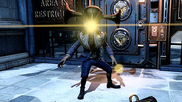 Chłopcy Ciszy działają analogicznie do kamer bezpieczeństwa, wypatrując (tudzież nasłuchując) wroga - Potężni przeciwnicy | Przeciwnicy | BioShock Infinite - BioShock: Infinite - poradnik do gry