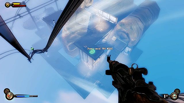 Przejdź do portu gondoli i zjedź wstęgą na platformę poniżej i zeskocz we wskazanym na screenie punkcie (aby oszczędzić trochę czasu) - Wytrychy | BioShock Infinite - BioShock: Infinite - poradnik do gry