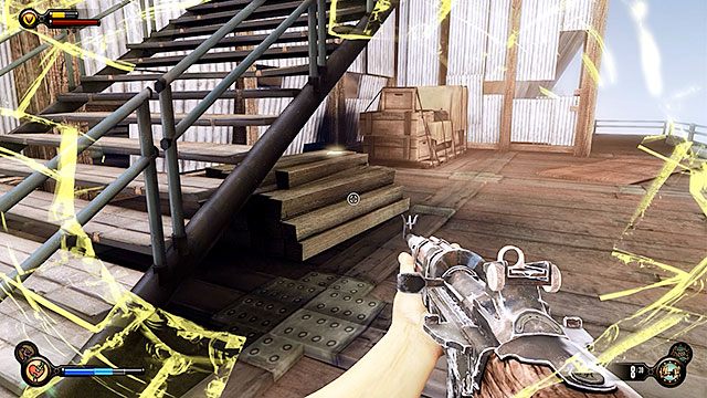 W miejscu, w którym zeskoczyłeś, tuż pod schodami znajdziesz leżący na belkach wytrych - Wytrychy | BioShock Infinite - BioShock: Infinite - poradnik do gry