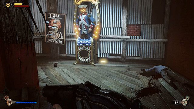 Wejdź do baru i podejdź do automatu stojącego pod ścianą - Znajdź magazyn policyjny w Shantytown | Rozdział 21 - Shantytown - BioShock: Infinite - poradnik do gry