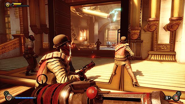 Po wyjściu ze sklepu Chen Lina, podejdź do drzwi, które znajdują się na przeciwko - Idź do fabryki i odzyskaj okręt Pierwsza Dama | Rozdział 25 - Do Fabryki - BioShock: Infinite - poradnik do gry