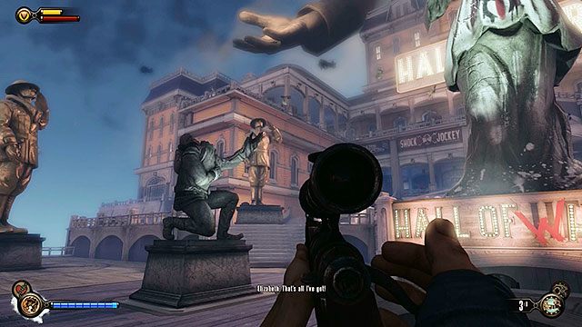 Podejdź do zdewastowanego pomnika na placu przed Salą Bohaterów - Znajdź Elektrycznego Dżokeja w Sali Bohaterów | Rozdział 8 - Żołnierskie Pole - BioShock: Infinite - poradnik do gry